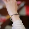 Niche design Hetian jade round bead single-ring bracelet 925 Silver Small Fish 6MM Hetian jade retro Chinese style for good fortune details Picture